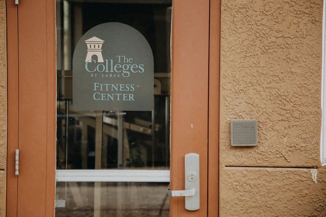 The door to the fitness center at The Colleges at La Rue